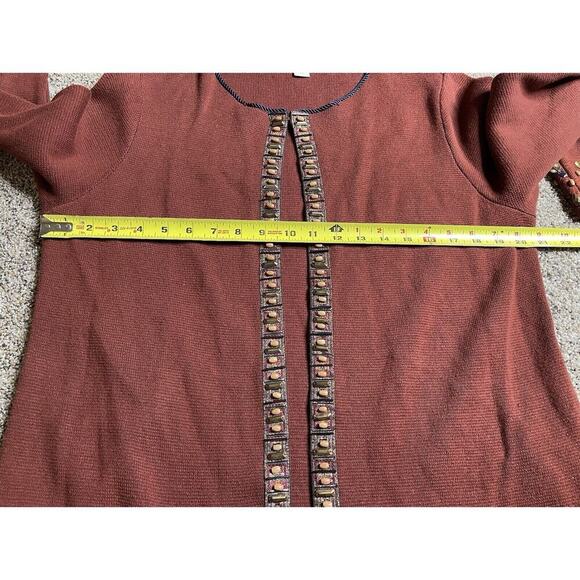 Chico's Women's Long Sleeve Burnt Orange Beaded Open Front Sweater Sz Large (2) - Picture 8 of 8